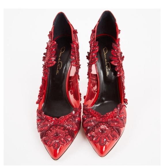 Red Patent Leather Embellished Pumps - Picture 3 of 6